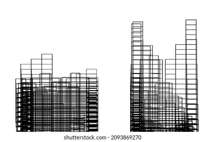 abstract architecture digital vector drawing on white background