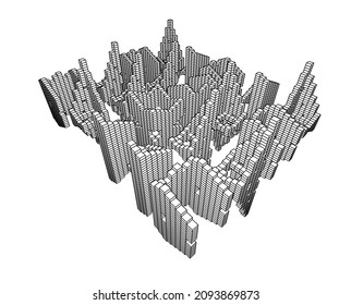 dibujo vectorial digital de arquitectura abstracta sobre fondo blanco