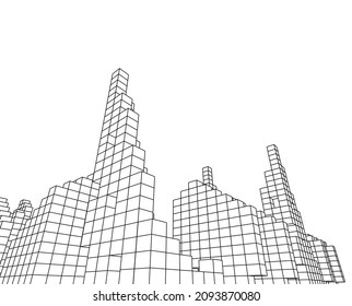 abstract architecture digital vector drawing on white background