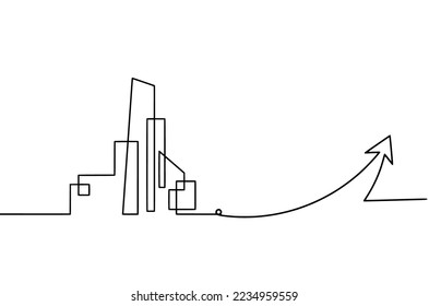 Arquitectura abstracta con dirección como líneas continuas dibujando sobre fondo blanco. Vector