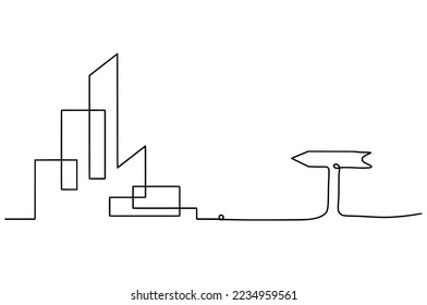 Arquitectura abstracta con dirección como líneas continuas dibujando sobre fondo blanco. Vector