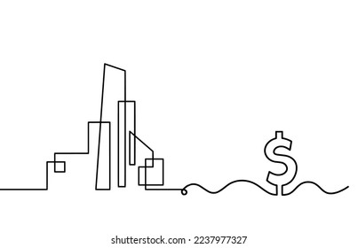 Abstract architecture with dollar as continuous lines drawing on white background. Vector
