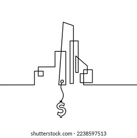 Arquitectura abstracta con el dólar como líneas continuas dibujando sobre fondo blanco. Vector
