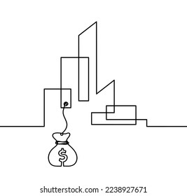 Abstract architecture with dollar as continuous lines drawing on white background. Vector