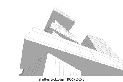 abstract architecture drawing 3d illustration