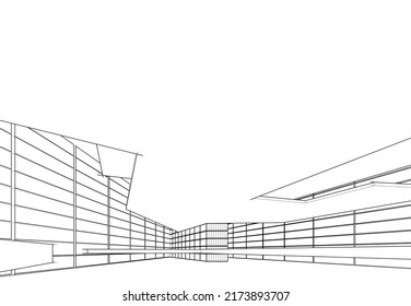 Abstract architecture drawing 3d illustration