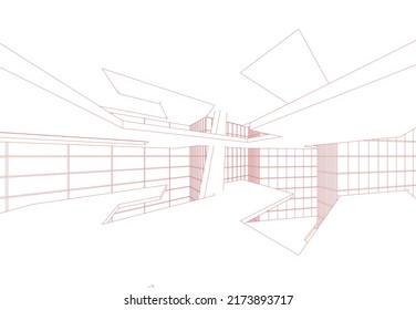 Abstract architecture drawing 3d illustration
