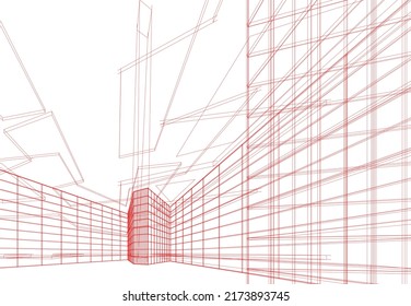 Dibujo de arquitectura abstracta ilustración 3d