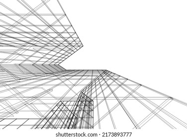 Abstract architecture drawing 3d illustration