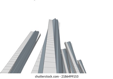 Abstract architecture drawing 3d illustration