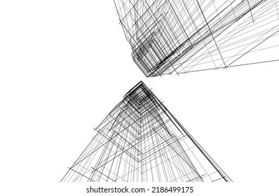 Abstract architecture drawing 3d illustration