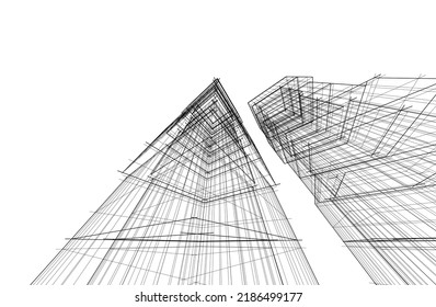 Dibujo de arquitectura abstracta ilustración 3d