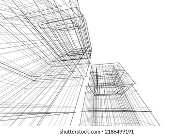 Abstract architecture drawing 3d illustration
