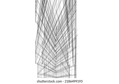 Abstract architecture drawing 3d illustration