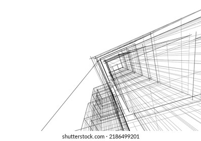 Abstract architecture drawing 3d illustration