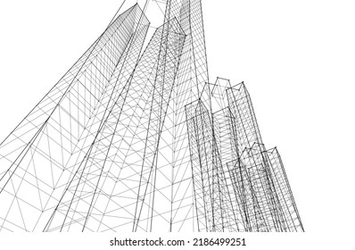 Abstract architecture drawing 3d illustration
