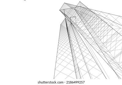 Abstract architecture drawing 3d illustration