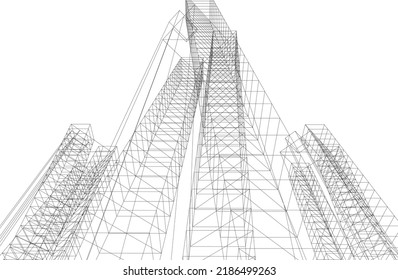Abstract architecture drawing 3d illustration