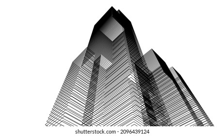 Abstract architecture drawing vector 3d illustration