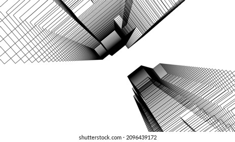 Abstract architecture drawing vector 3d illustration