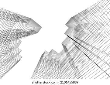 abstract architecture drawing vector 3d illustration