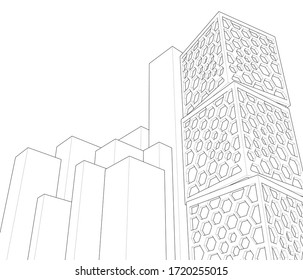 
diseño de fachada de arquitectura abstracta Ilustración 3d