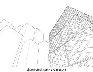 abstract architecture facade design 3d illustration