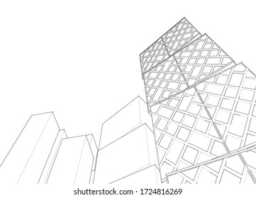 diseño de fachada de arquitectura abstracta ilustración 3d