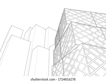 diseño de fachada de arquitectura abstracta ilustración 3d