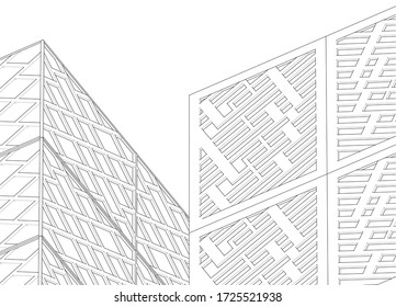 abstract architecture facade design 3d illustration
