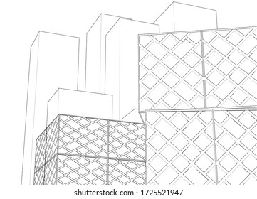 abstract architecture facade design 3d illustration