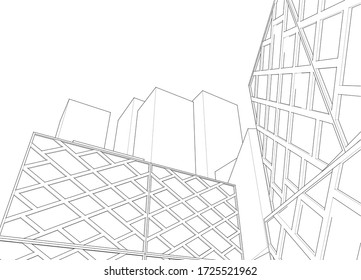 abstract architecture facade design 3d illustration