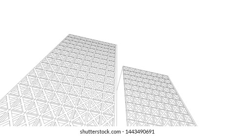 
abstract architecture geometric facades 3d illustration