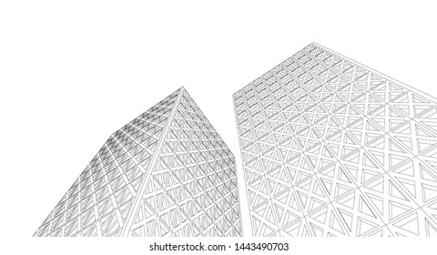 
abstract architecture geometric facades 3d illustration