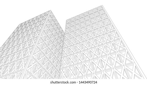 
abstract architecture geometric facades 3d illustration