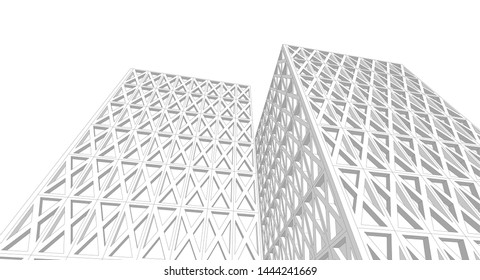 abstract architecture geometric facades 3d illustration