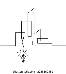 Abstract architecture with globe light bulb as continuous lines drawing on white background. Vector