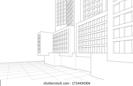 abstract architecture house concept sketch 3d illustration