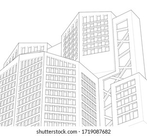 abstract architecture house concept sketch 3d illustration