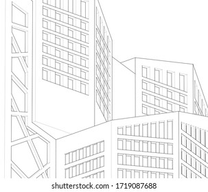 abstract architecture house concept sketch 3d illustration