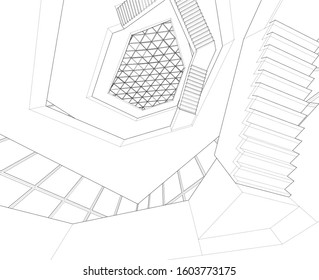 abstract architecture interior vector 3d illustration