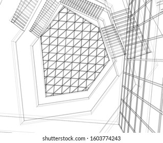abstract architecture interior vector 3d illustration