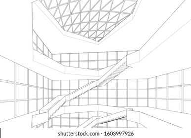 abstract architecture interior vector 3d illustration