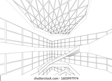 abstract architecture interior vector 3d illustration