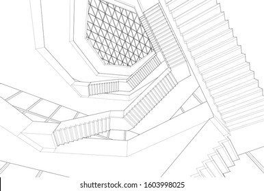 abstract architecture interior vector 3d illustration