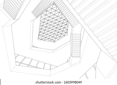 abstract architecture interior vector 3d illustration