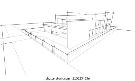 abstract architecture line sketch vector drawing 