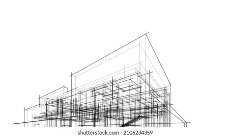 Abstract Architecture Line Sketch Vector Drawing Stock Vector (Royalty ...