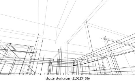 abstract architecture line sketch vector drawing 