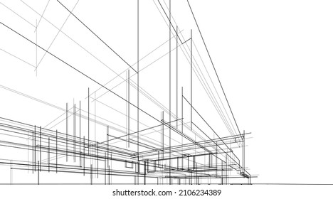 Abstract Architecture Line Sketch Vector Drawing Stock Vector (Royalty ...